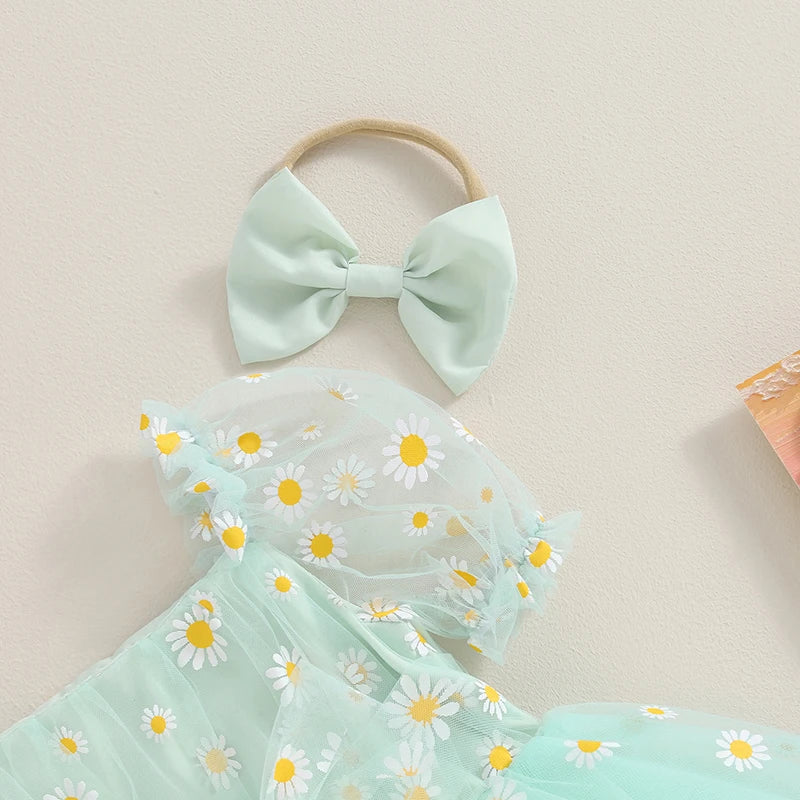Vestido Tule Manga Margarida + Laço | 0-18 Meses