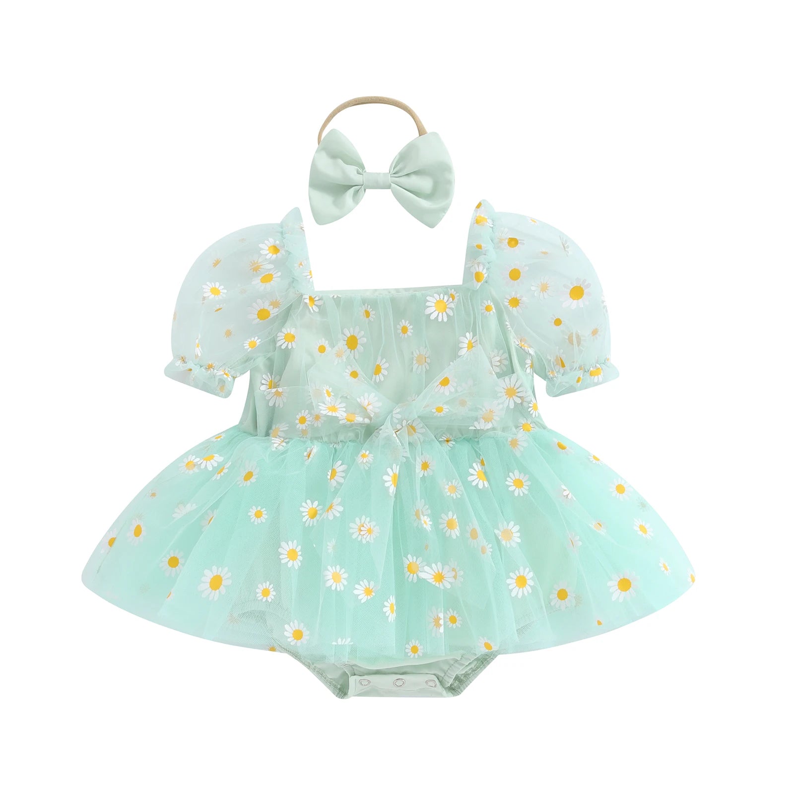 Vestido Tule Manga Margarida + Laço | 0-18 Meses