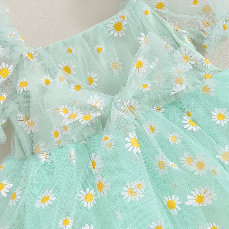 Vestido Tule Manga Margarida + Laço | 0-18 Meses