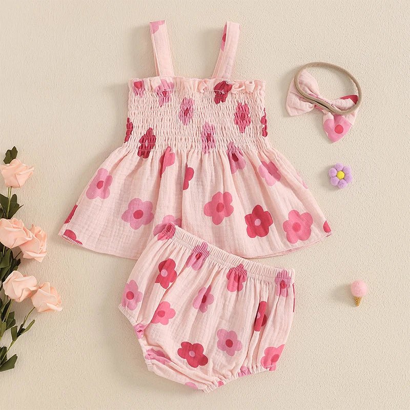 Conjunto Flores Alcinha + Laço | 0 - 24 Meses - Betina Baby