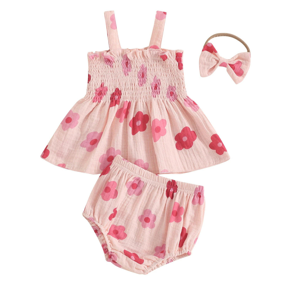 Conjunto Flores Alcinha + Laço | 0 - 24 Meses - Betina Baby