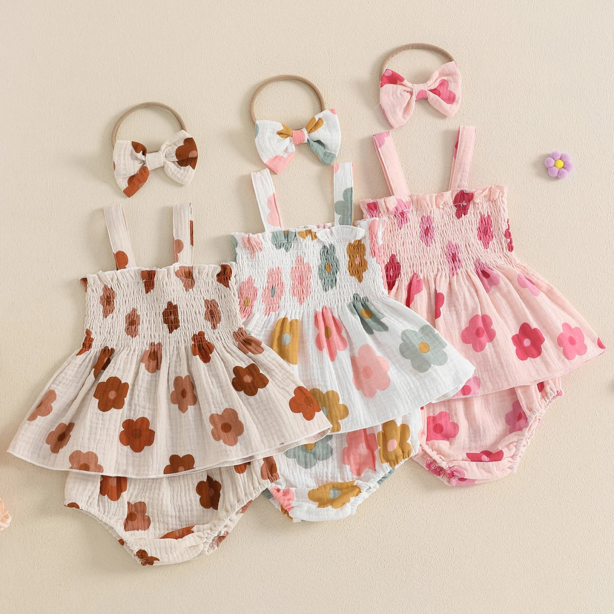 Conjunto Flores Alcinha + Laço | 0 - 24 Meses - Betina Baby