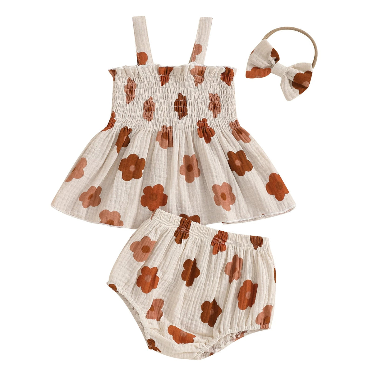Conjunto Flores Alcinha + Laço | 0 - 24 Meses - Betina Baby