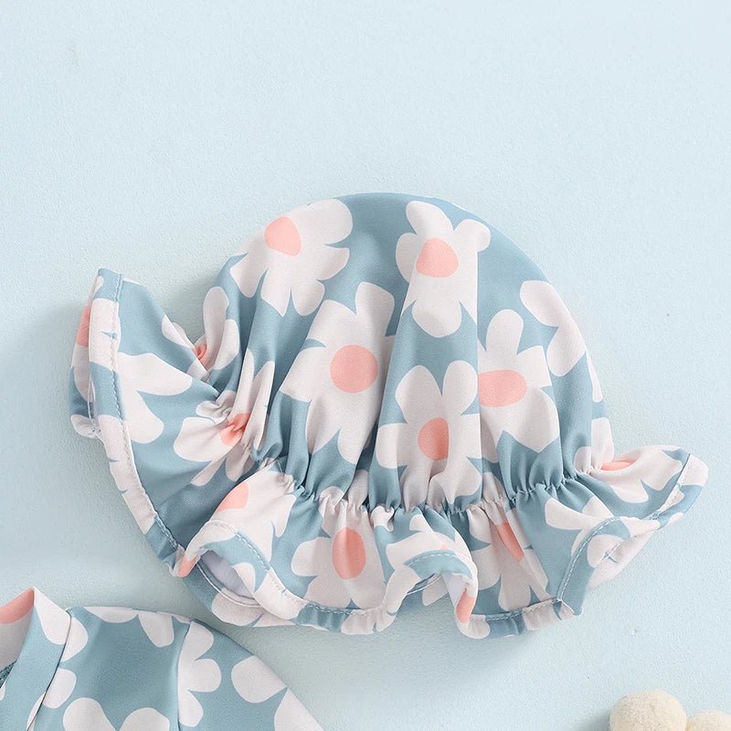 Maiô Manga Chapéu Flores Proteção UV | 6M - 24 Meses - Betina Baby