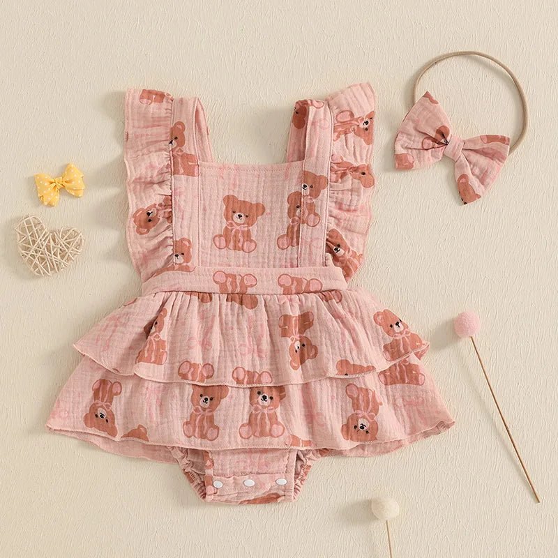 Vestido Body Ursinho + Laço | 0 - 18 Meses - Betina Baby