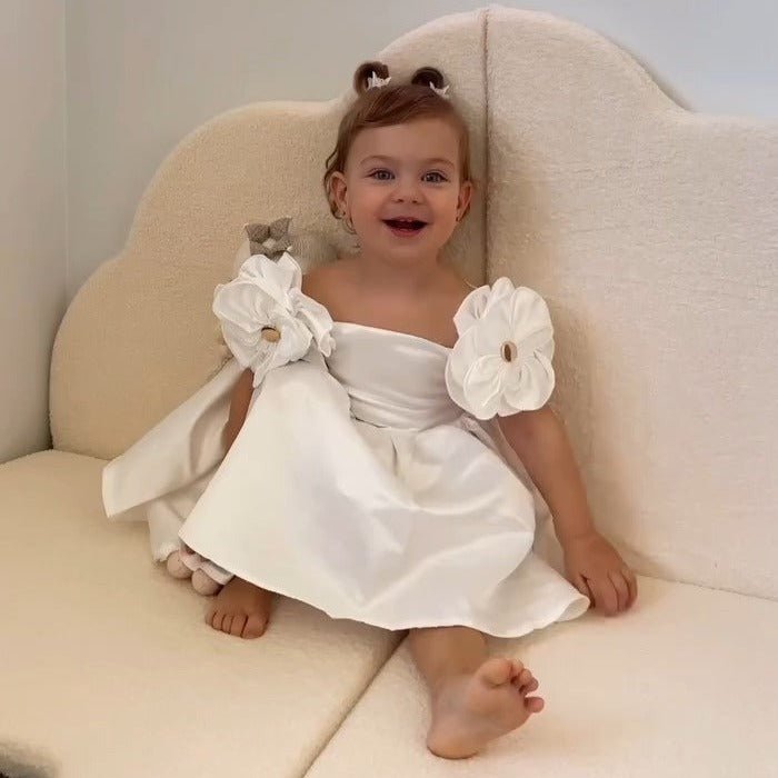 Vestido de Festa Cetim Flor | 6M - 4 Anos - Betina Baby