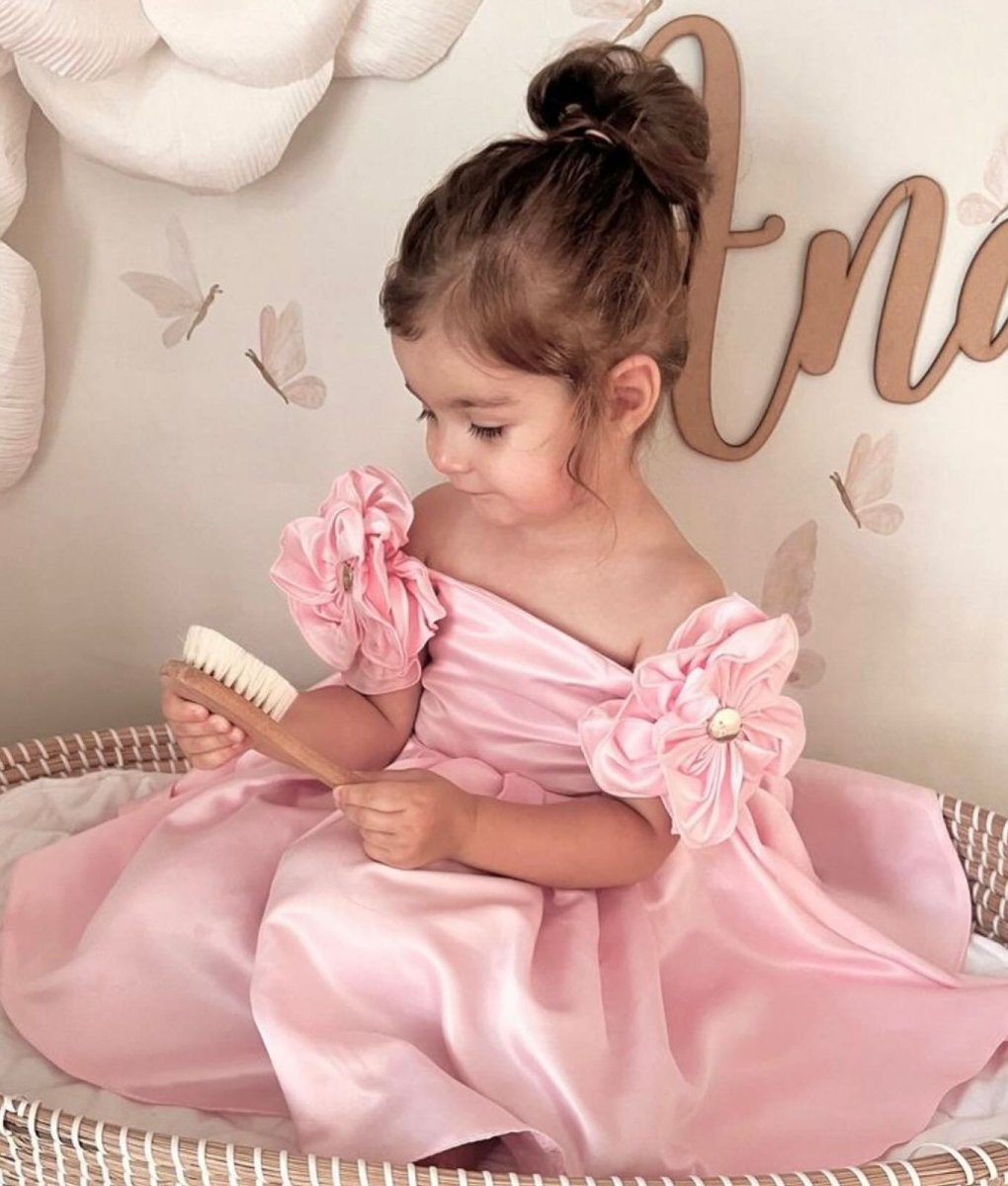 Vestido de Festa Cetim Flor | 6M - 4 Anos - Betina Baby
