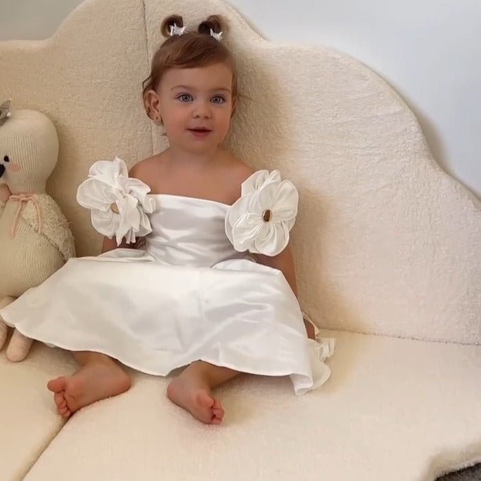 Vestido de Festa Cetim Flor | 6M - 4 Anos - Betina Baby