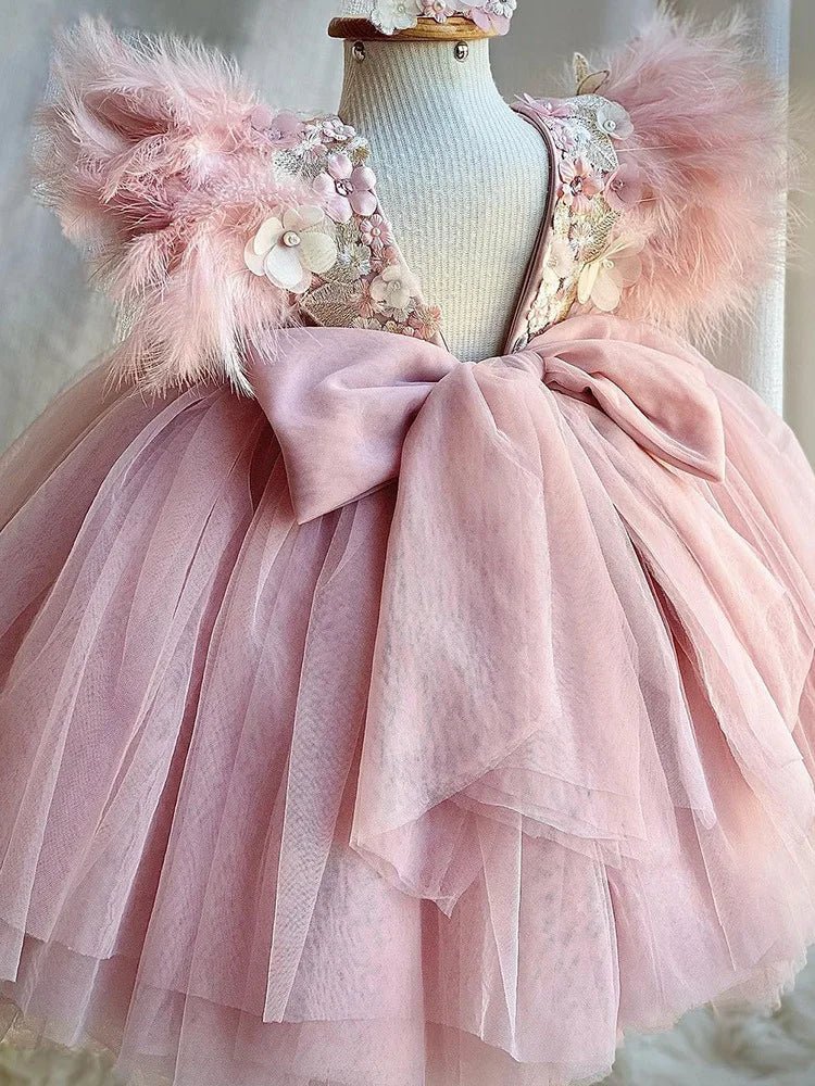 Vestido de Festa Luxo Tule Plumas | 9M - 4 Anos - Betina Baby