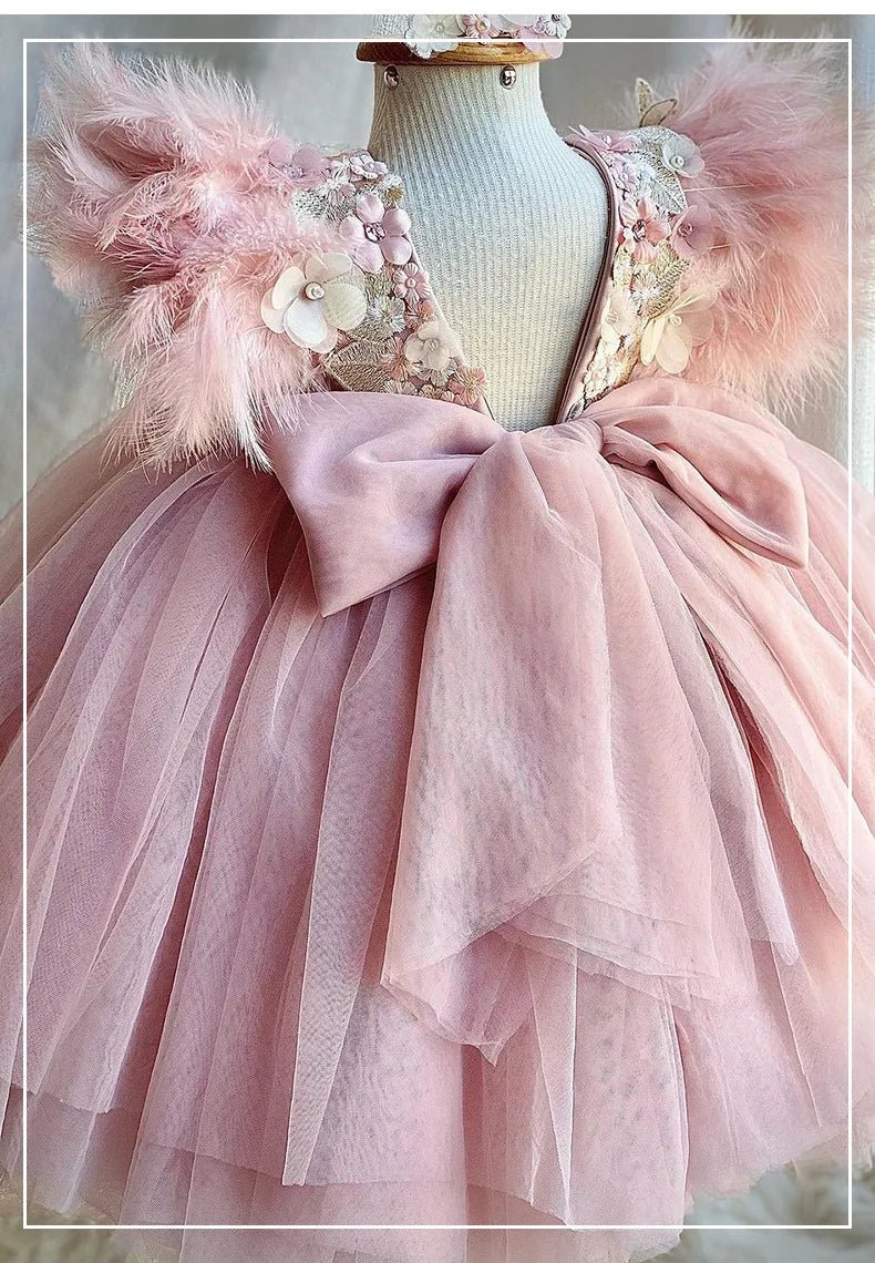 Vestido de Festa Luxo Tule Plumas | 9M - 4 Anos - Betina Baby