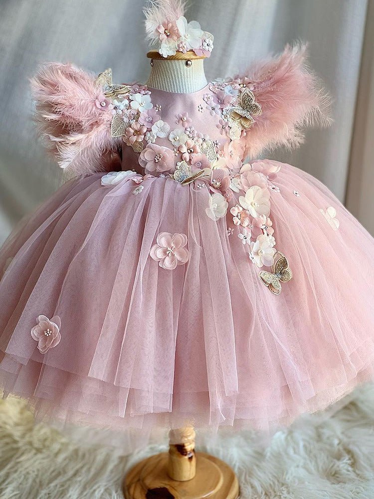 Vestido de Festa Luxo Tule Plumas | 9M - 4 Anos - Betina Baby
