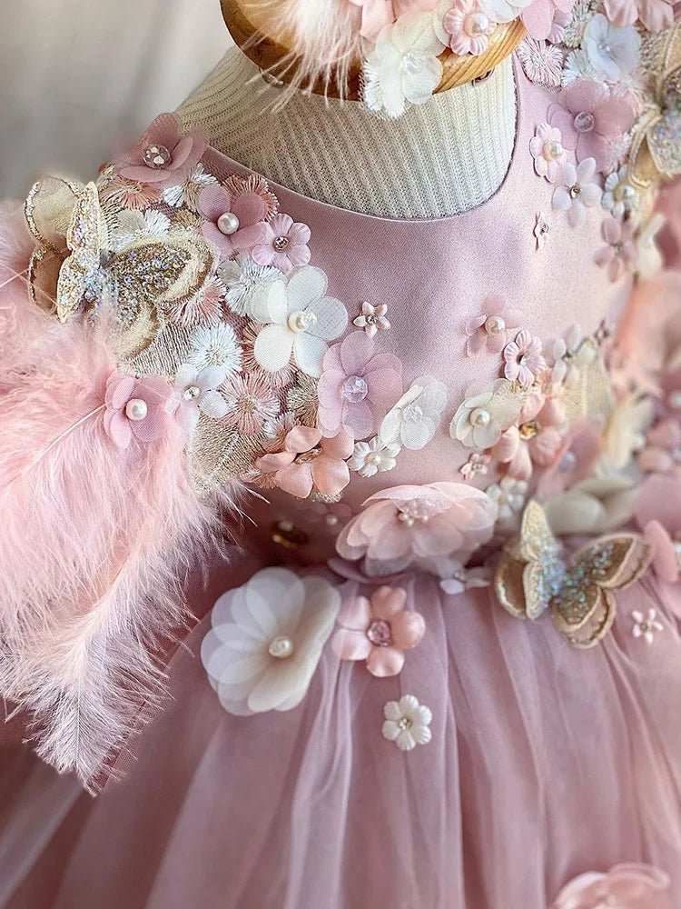 Vestido de Festa Luxo Tule Plumas | 9M - 4 Anos - Betina Baby