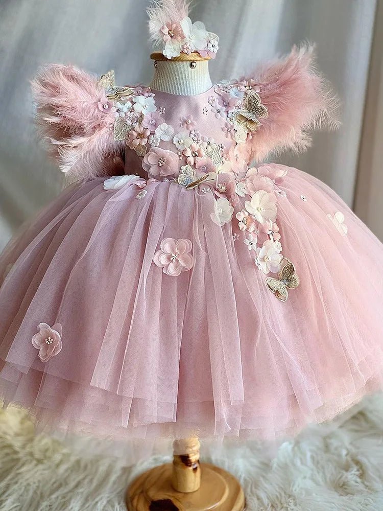 Vestido de Festa Luxo Tule Plumas | 9M - 4 Anos - Betina Baby