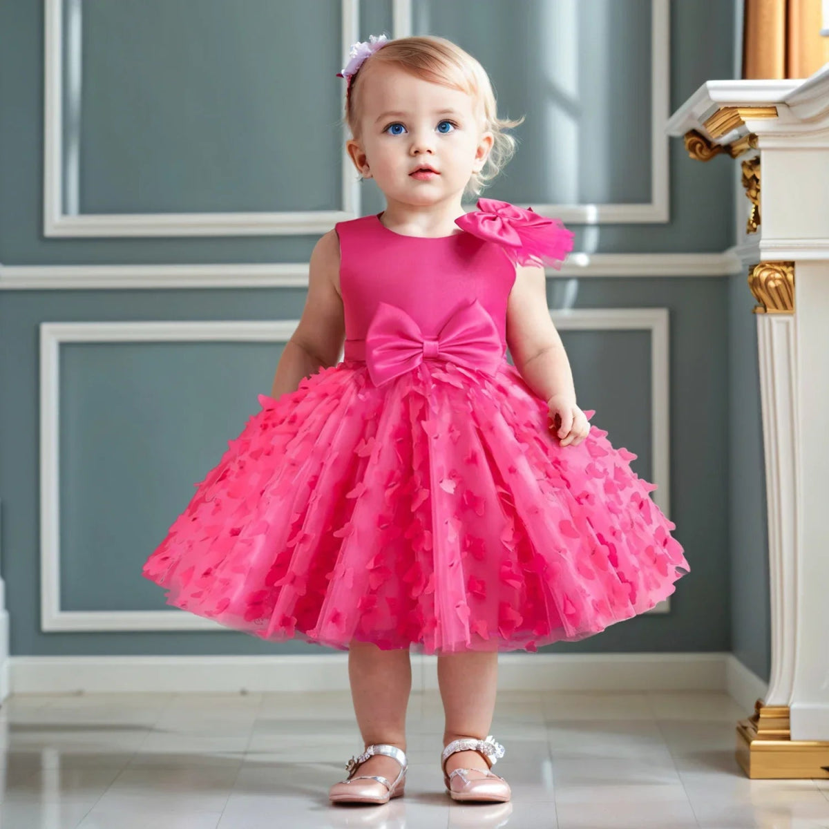 Vestido de Festa Tule Borboleta Laço | 9M - 3 Anos - Betina Baby