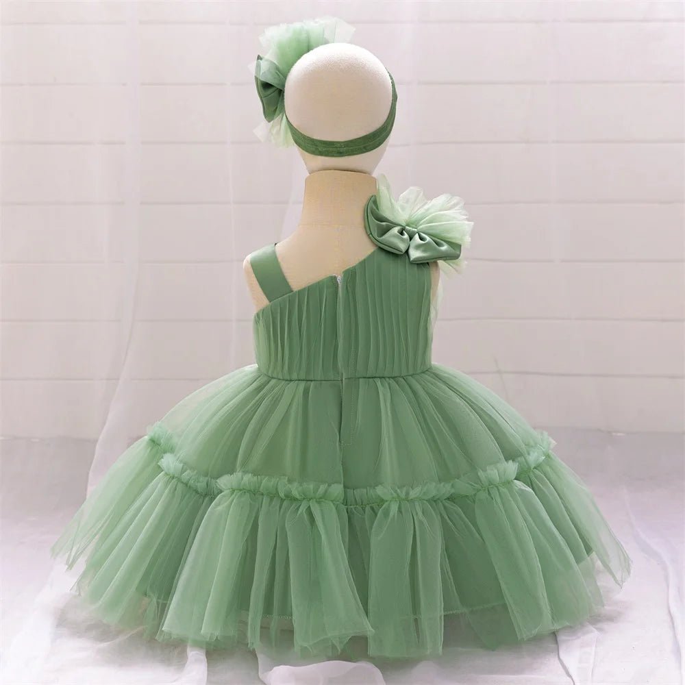 Vestido de Festa Tule Ombro Laço | 6M - 3 Anos - Betina Baby