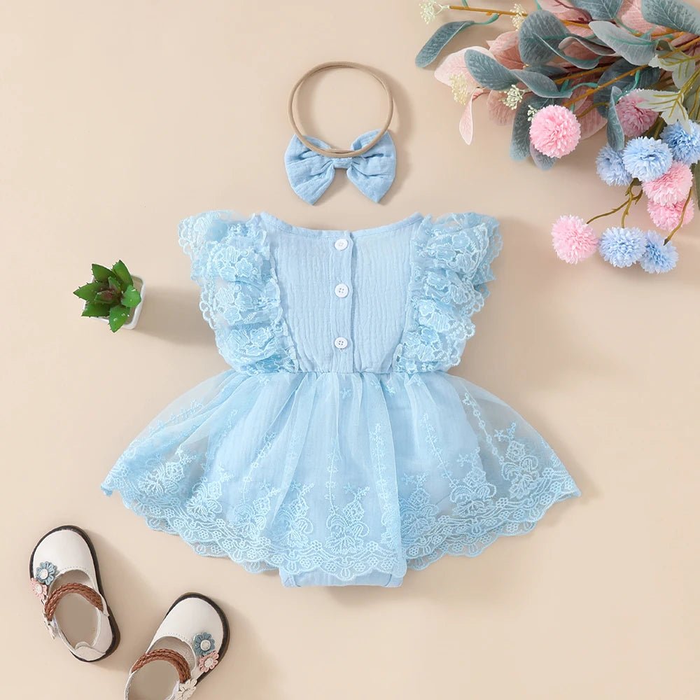Vestido Tule Babado + Laço | 0 - 18 Meses - Betina Baby