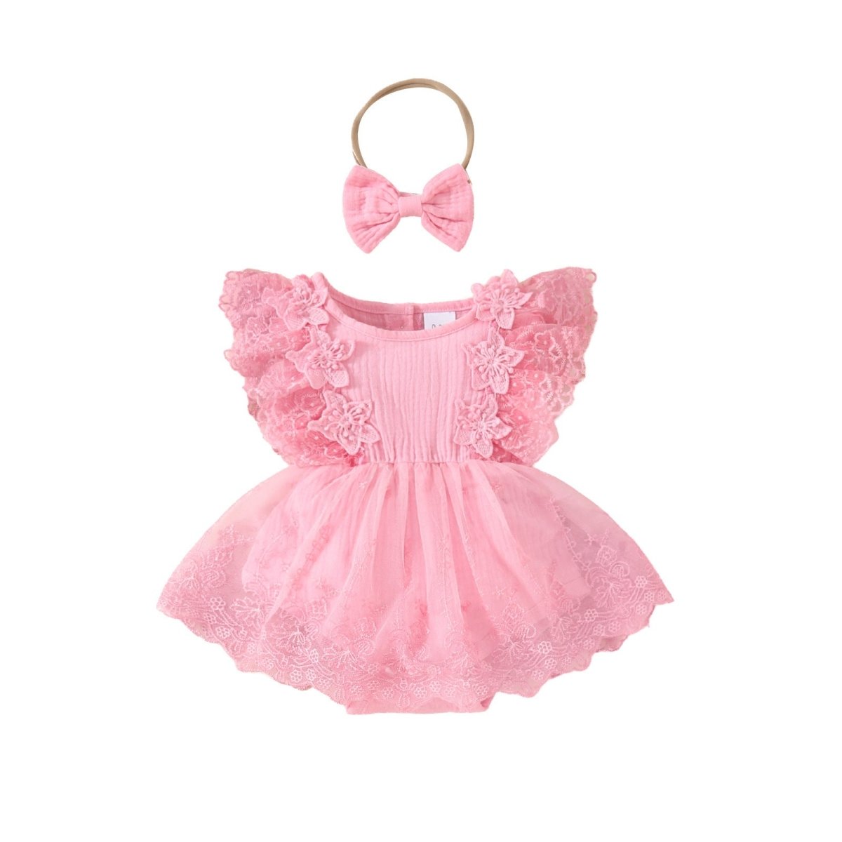 Vestido Tule Babado + Laço | 0 - 18 Meses - Betina Baby