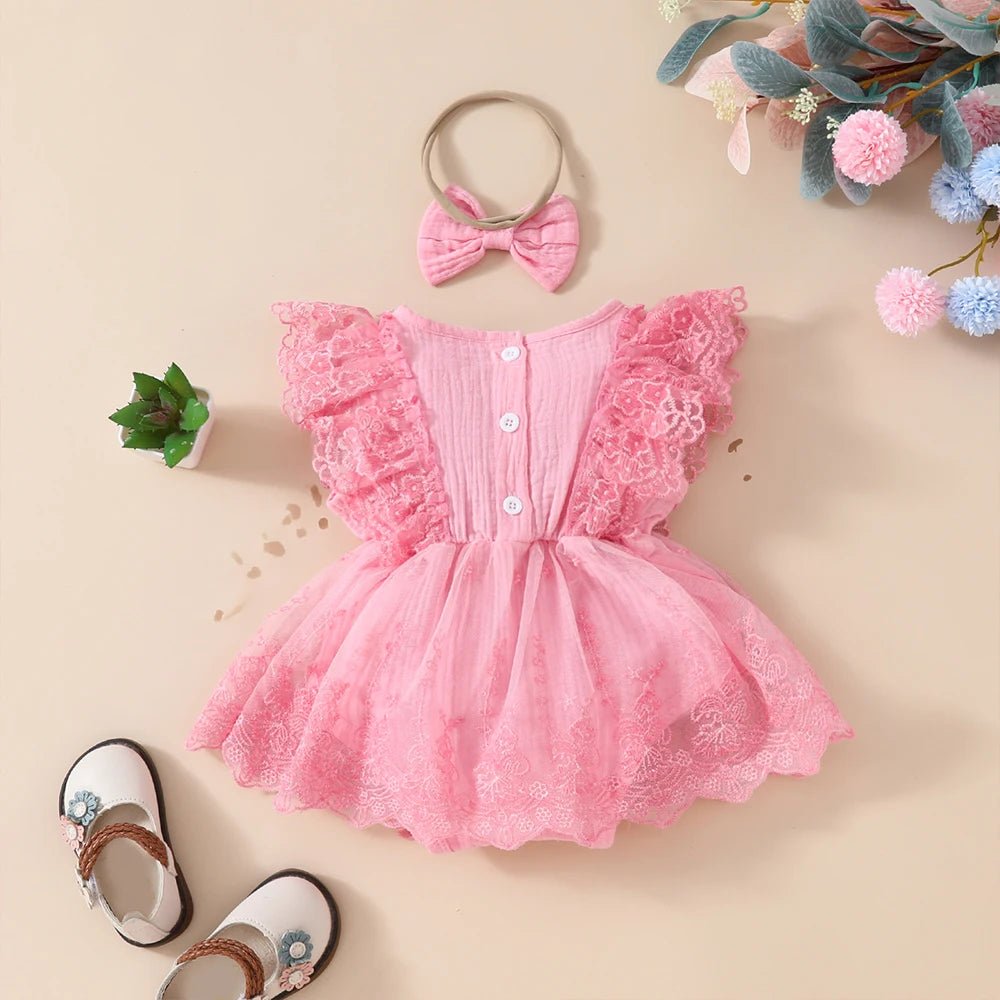 Vestido Tule Babado + Laço | 0 - 18 Meses - Betina Baby