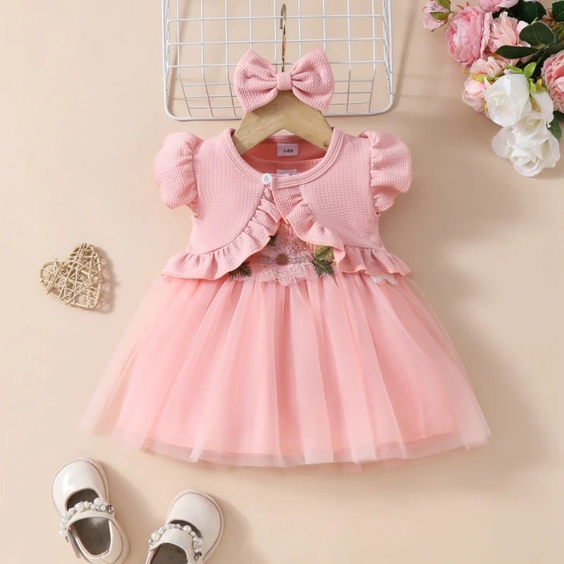 Vestido Tule Bordado + Bolero + Lacinho| 0-24 Meses - Betina Baby
