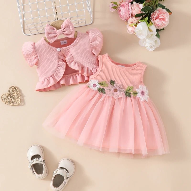 Vestido Tule Bordado + Bolero + Lacinho| 0-24 Meses - Betina Baby