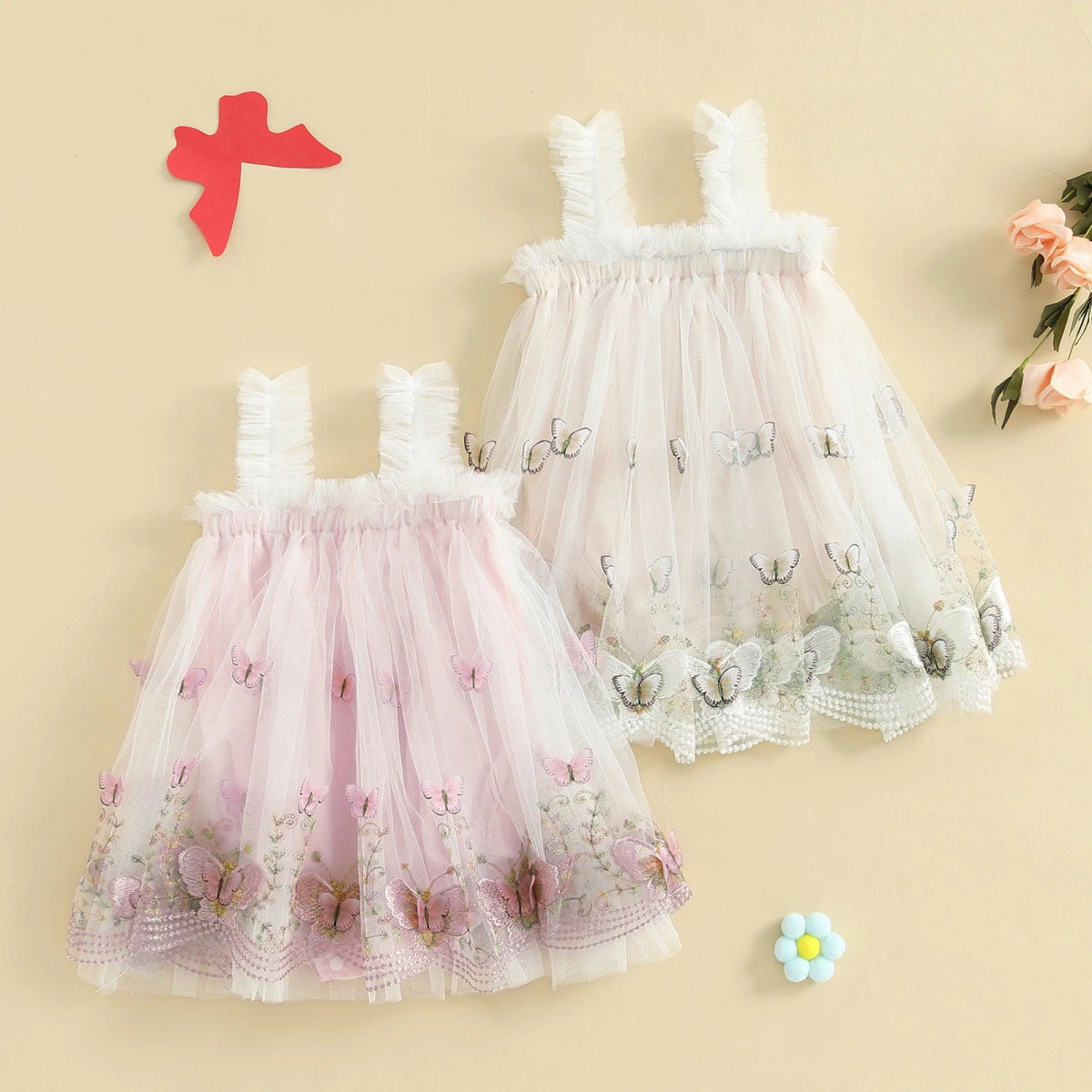 Vestido Tule Bordado Borboletas | 0 - 24 Meses - Betina Baby