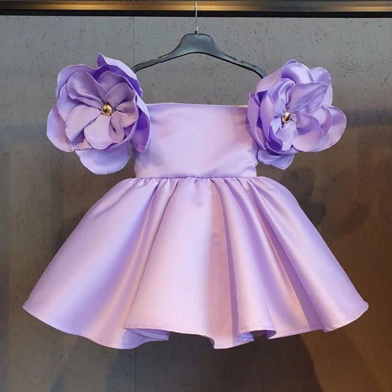 Vestido de Festa Cetim Flor | 6M-4 Anos - Betina Baby