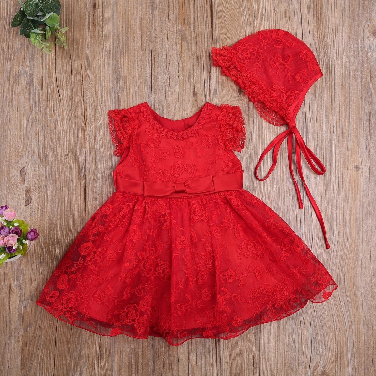 Vestido de Festa Renda + Touca | 0-24 Meses - Betina Baby