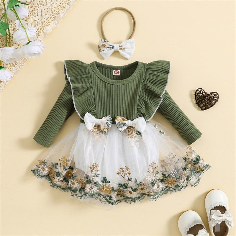Vestido Tule Bordado Manga | 0-24 Meses - Betina Baby