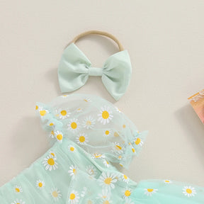 Vestido Tule Manga Margarida + Laço | 0-18 Meses