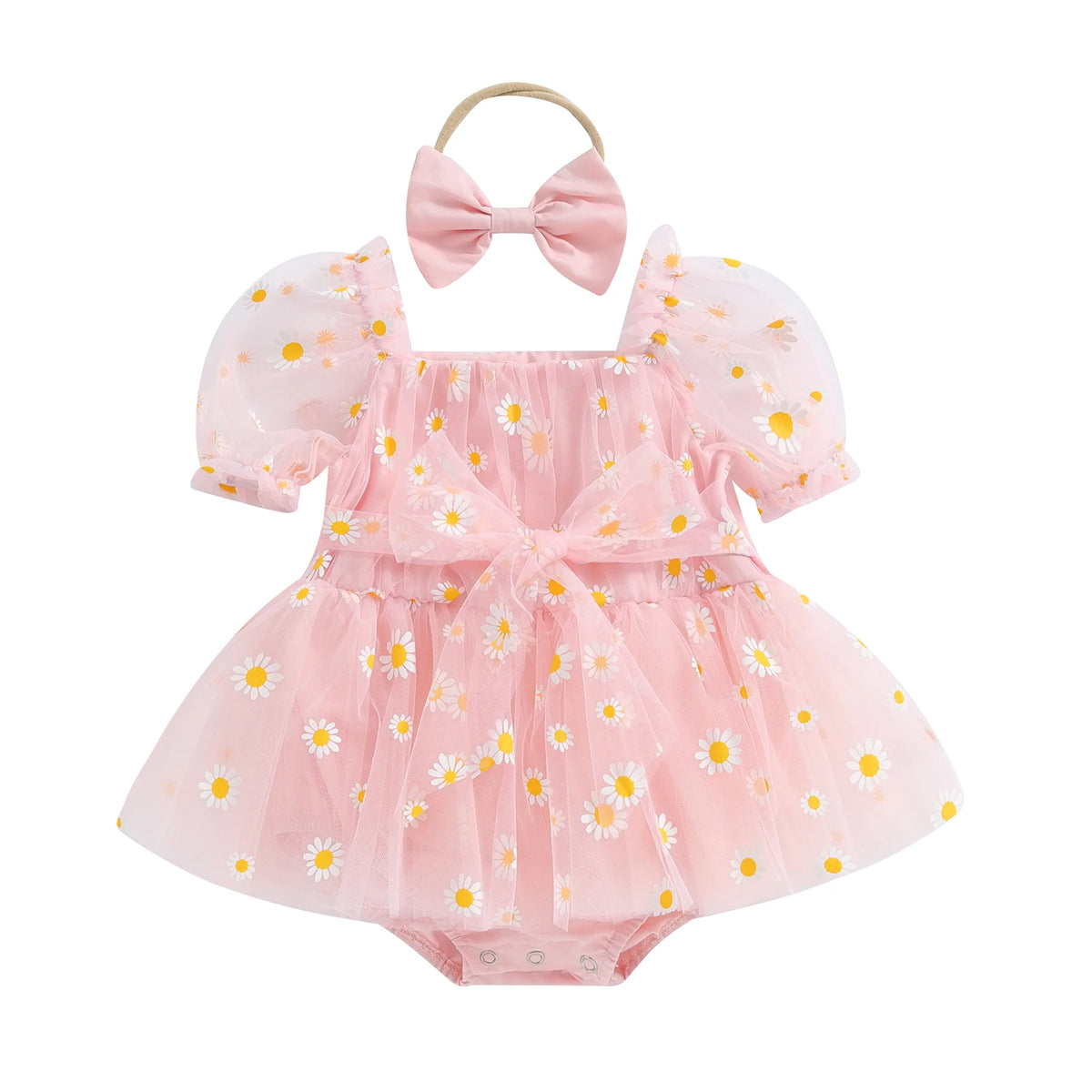 Vestido Tule Manga Margarida + Laço | 0-18 Meses