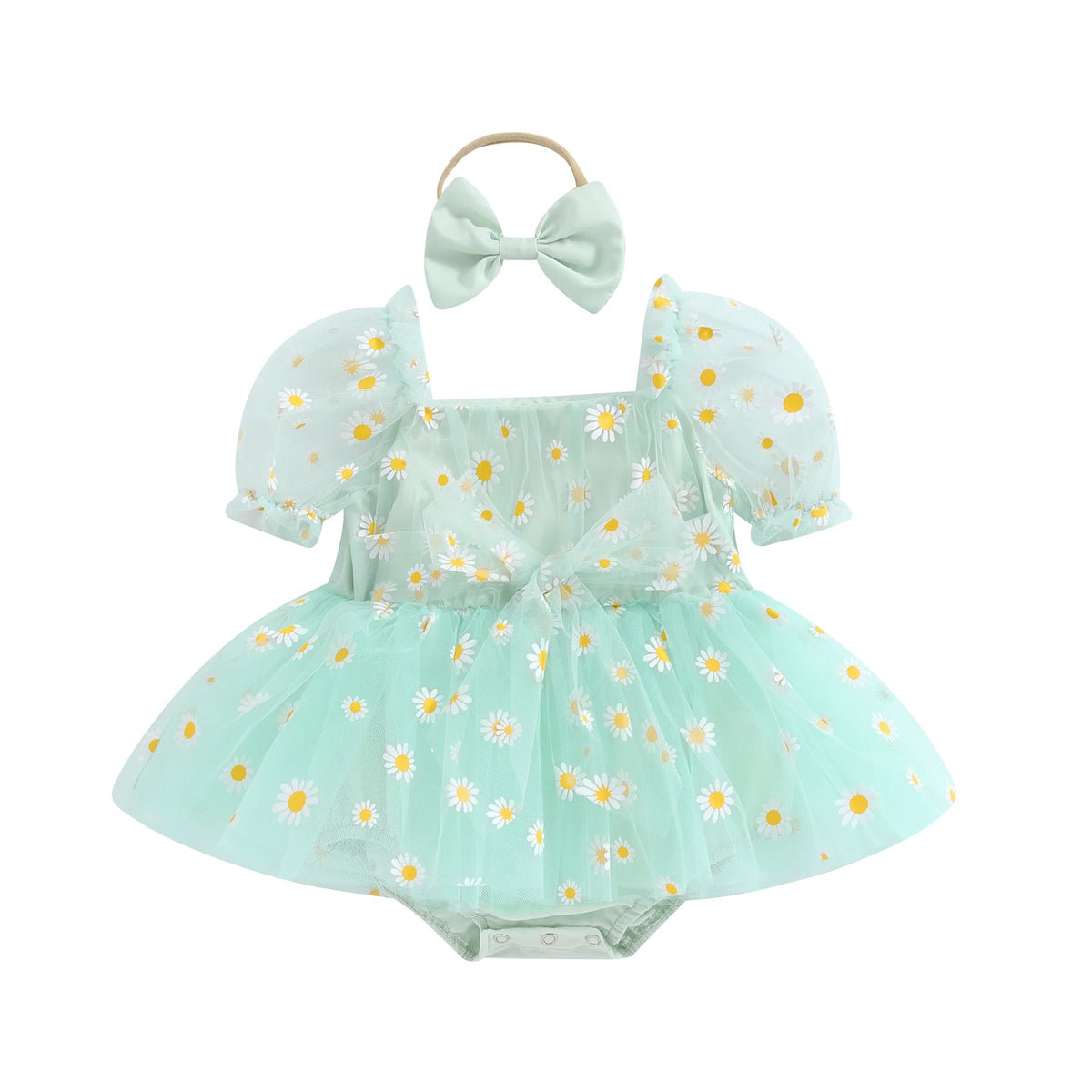 Vestido Tule Manga Margarida + Laço | 0-18 Meses