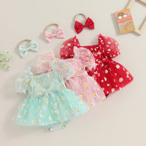 Vestido Tule Manga Margarida + Laço | 0-18 Meses