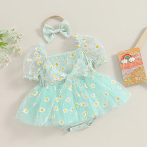 Vestido Tule Manga Margarida + Laço | 0-18 Meses