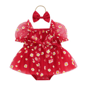 Vestido Tule Manga Margarida + Laço | 0-18 Meses