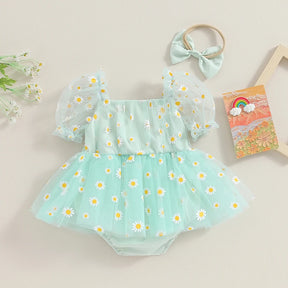 Vestido Tule Manga Margarida + Laço | 0-18 Meses