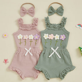 Conjunto Flores + Laço | 0 - 18 Meses - Betina Baby