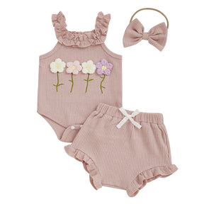 Conjunto Flores + Laço | 0 - 18 Meses - Betina Baby
