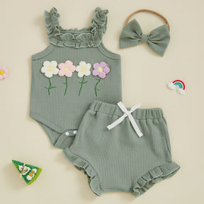 Conjunto Flores + Laço | 0 - 18 Meses - Betina Baby