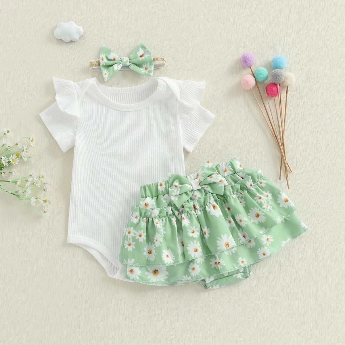 Conjunto Margarida 3Pçs | 0 - 18 Meses - Betina Baby