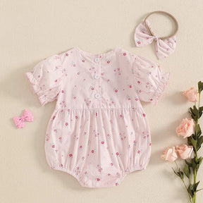 Macacão Floral + Laço | 0 - 18 Meses - Betina Baby