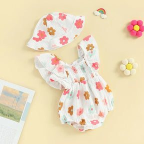 Macacão Flores + Chapéu | 0 - 24 Meses - Betina Baby