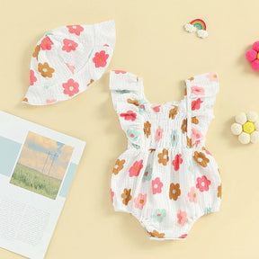 Macacão Flores + Chapéu | 0 - 24 Meses - Betina Baby