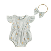 Macacão Flores Minimalista + Laço | 0 - 18 Meses - Betina Baby
