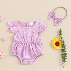 Macacão Flores Minimalista + Laço | 0 - 18 Meses - Betina Baby