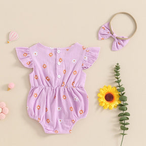 Macacão Flores Minimalista + Laço | 0 - 18 Meses - Betina Baby