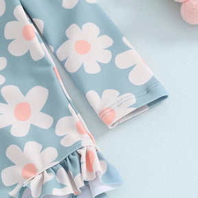 Maiô Manga Chapéu Flores Proteção UV | 6M - 24 Meses - Betina Baby