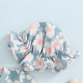 Maiô Manga Chapéu Flores Proteção UV | 6M - 24 Meses - Betina Baby