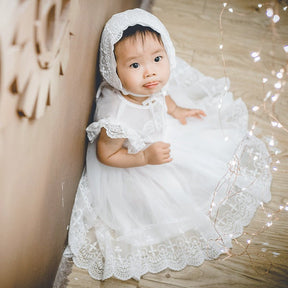 Vestido Batizado Tule + Touca | 0 - 24 Meses - Betina Baby