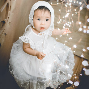 Vestido Batizado Tule + Touca | 0 - 24 Meses - Betina Baby