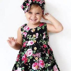 Vestido Botões Flores + Laço | 6M - 4 Anos - Betina Baby